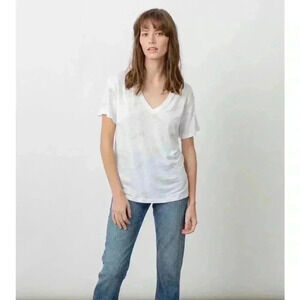 NWT Rails Cara Linen Jersey V Neck Tee Shirt Golden Cheetah White M